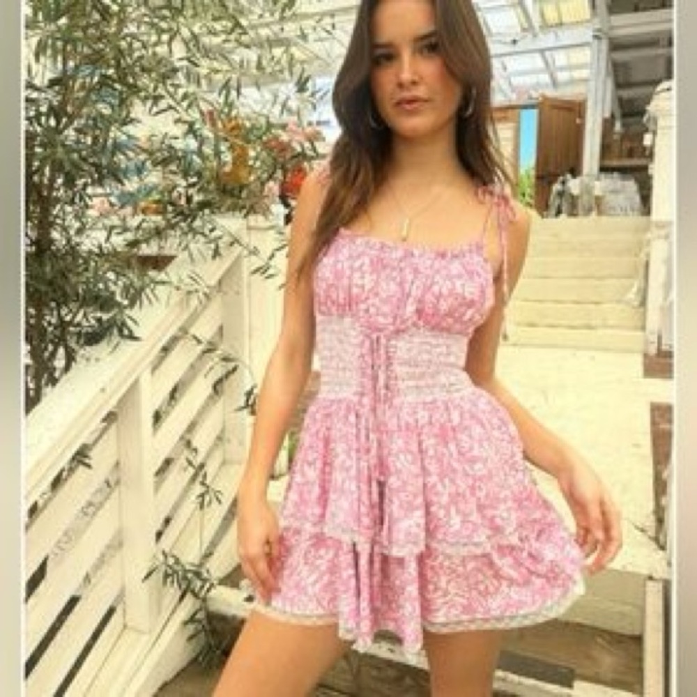 Sky to Moon Lace Up Pink Mini Dress